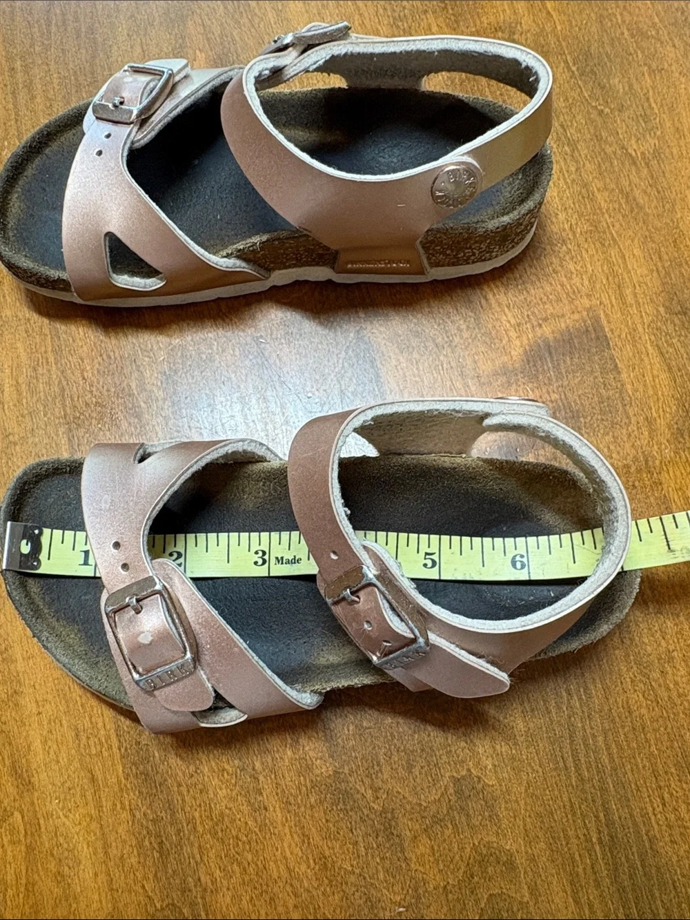 Birkenstock Kids Rio Metallic Rose Gold Sandals with Adjustable Buckles, 27